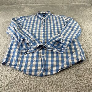 J Crew Slim Fit Blue White Gingham Check Button Down Shirt Men XL